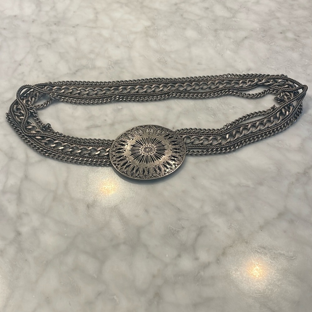 Alexander McQueen Silver Metal Chain Link Accents Waist Belt Buckle Closure